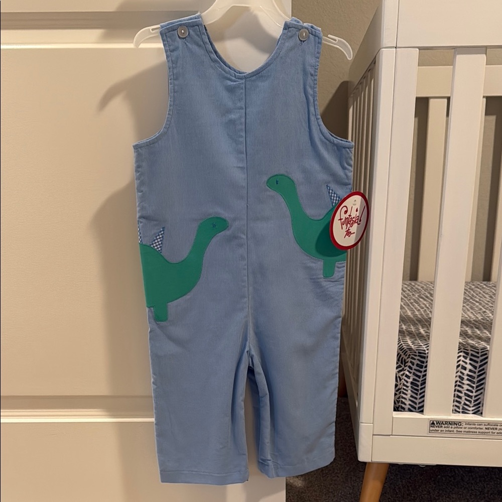 Playful Blue and Green Dinosaur Overalls